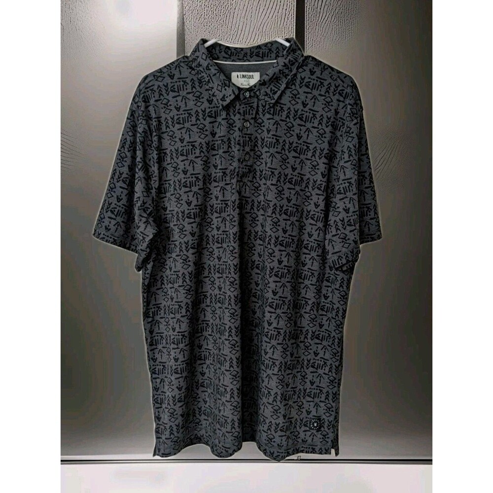 Linksoul Tempus Fugit Men's Delray Print Polo Shirt XL Black Heather